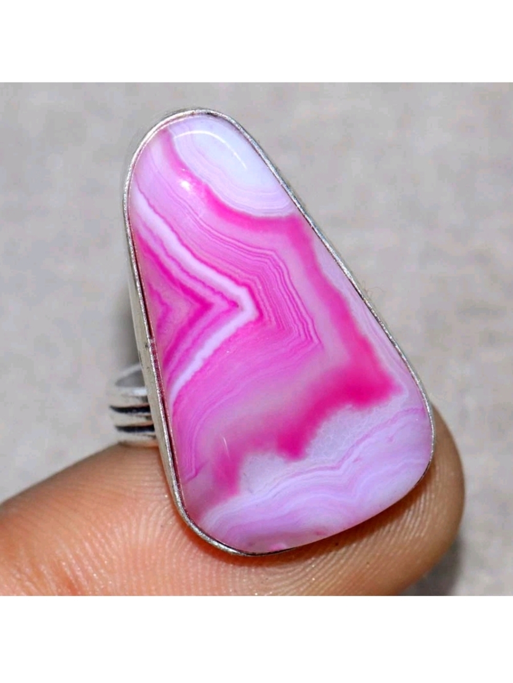 Pink Botswana Agate Gemstone Jewelry 925 Sterling Silver Handmade Ring